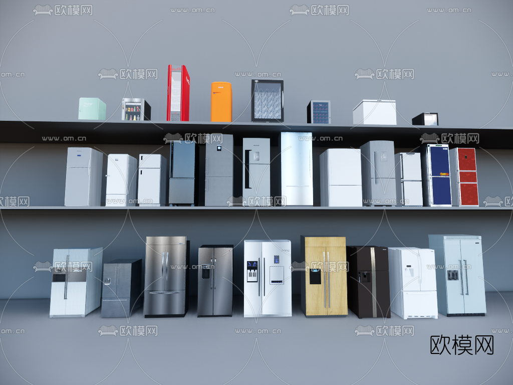 现代冰箱组合su模型下载（渲染图1）
