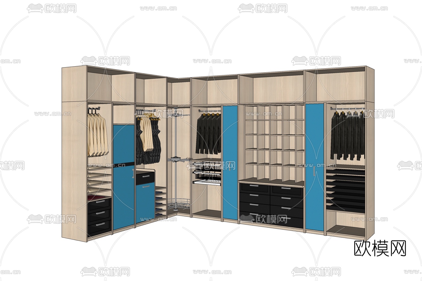 现代实木衣柜免费su模型下载