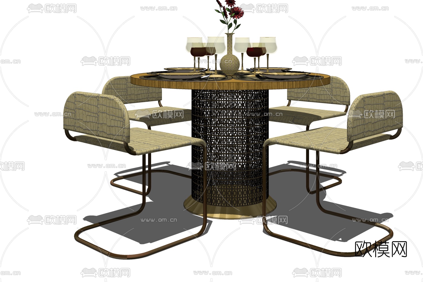 后现代金属餐桌椅免费su模型下载