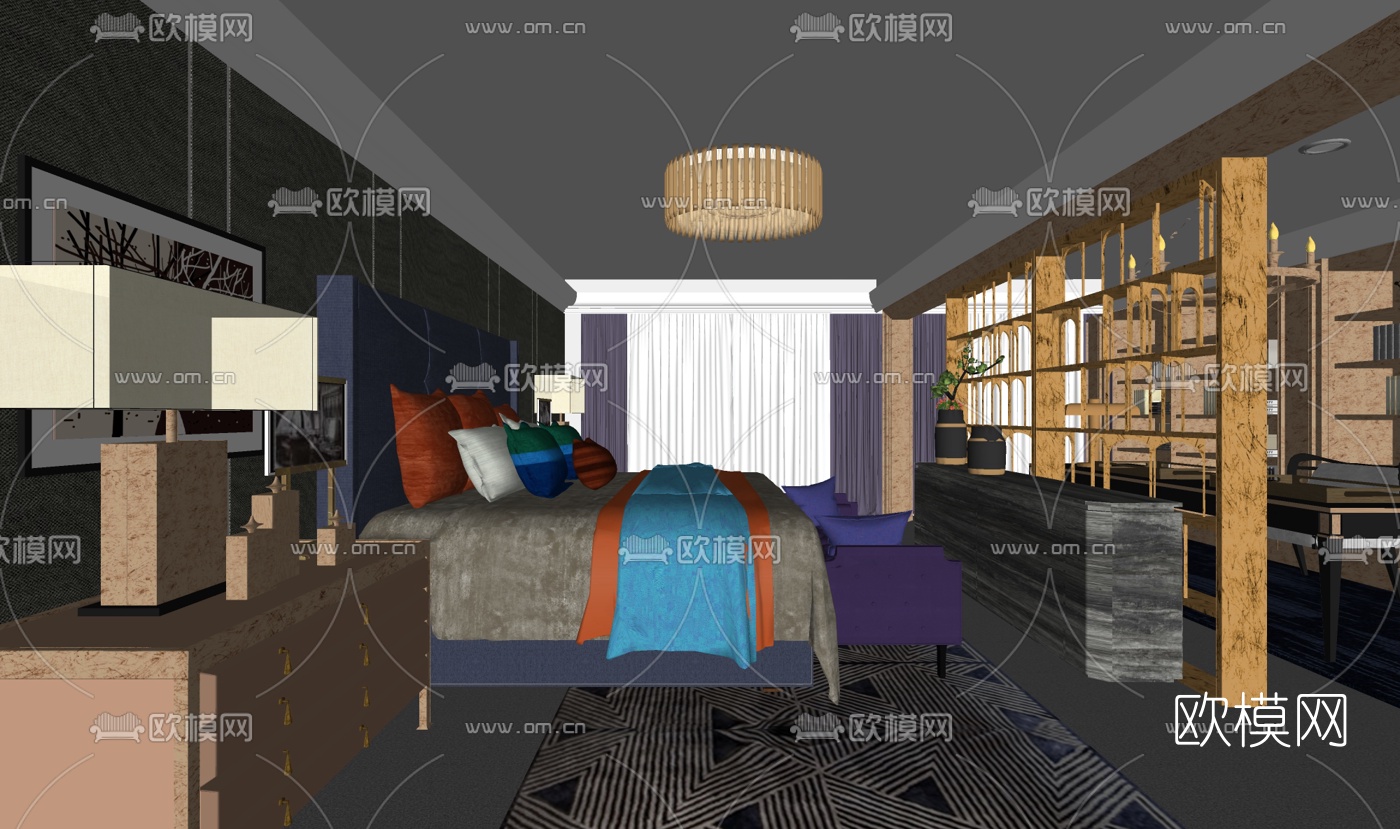 葛亚曦后现代卧室su模型下载