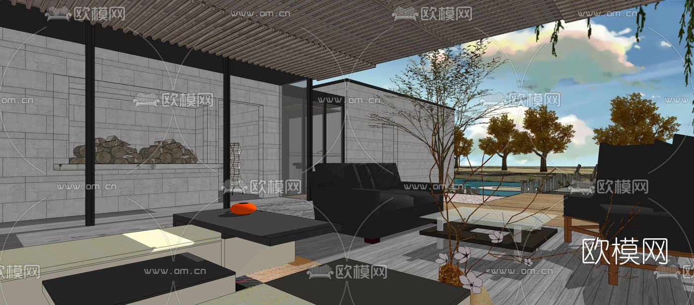 现代别墅景观su模型下载（渲染图4）