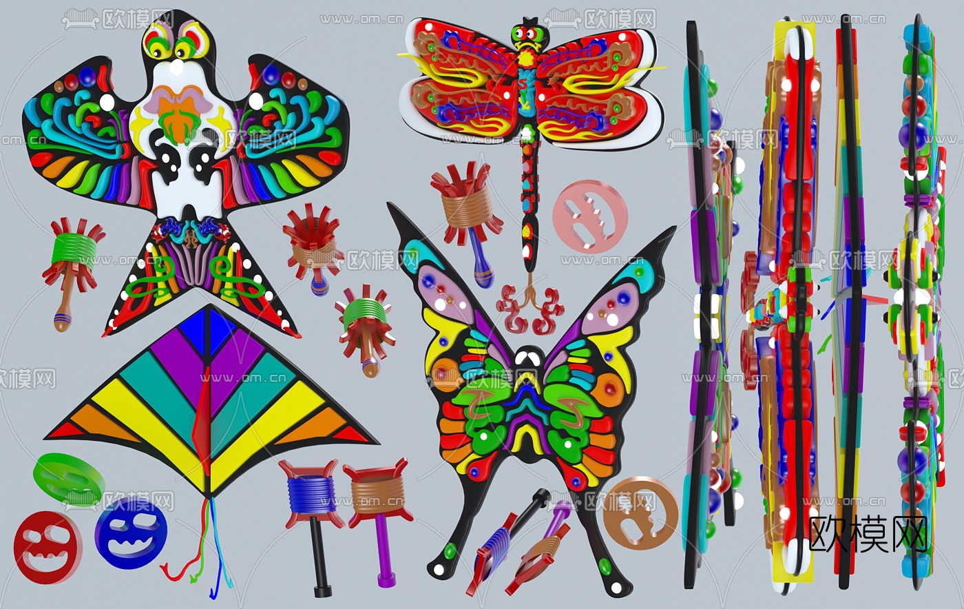 现代玩具风筝3d模型下载（渲染图2）