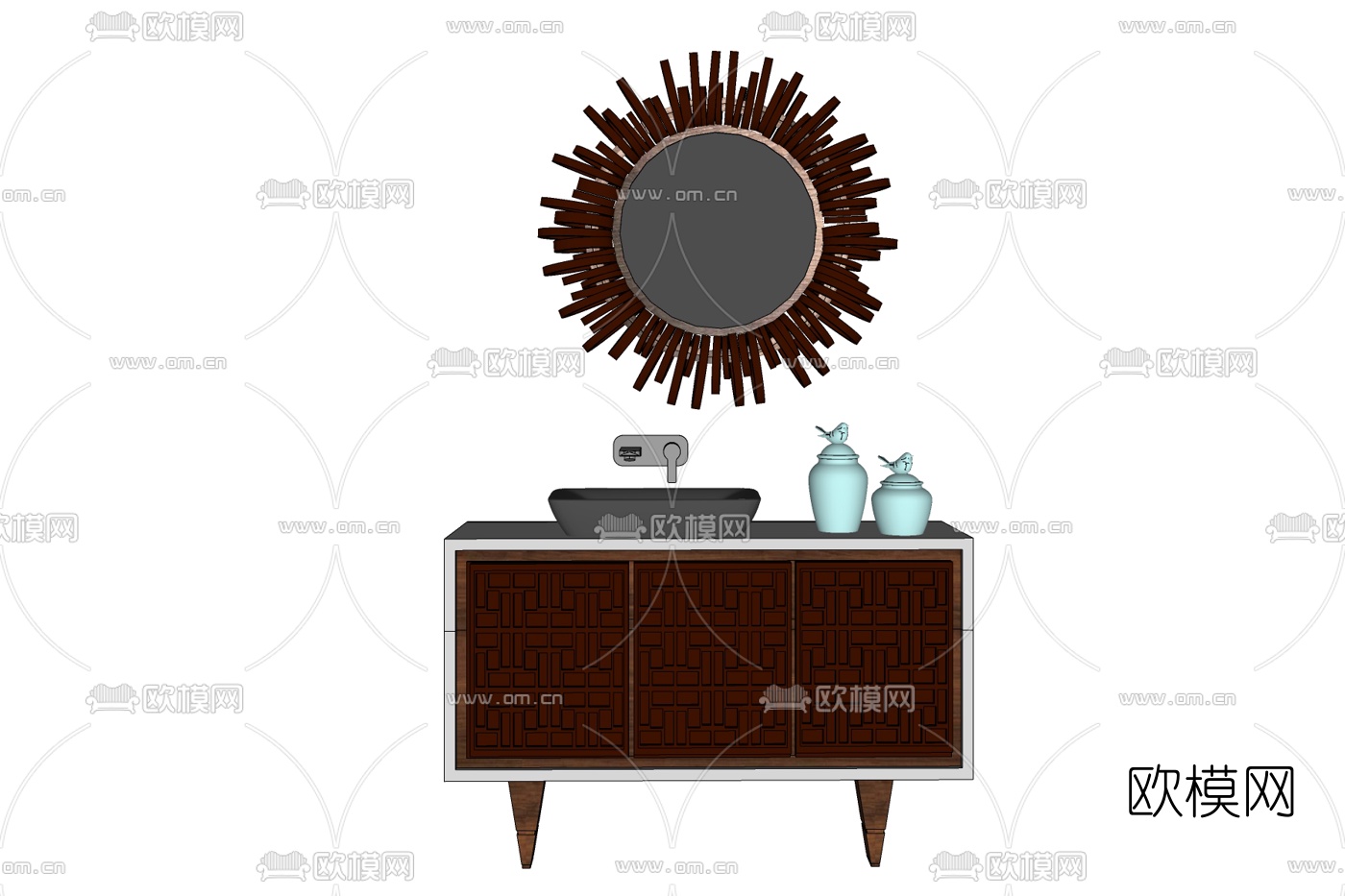 现代实木浴室柜免费su模型下载