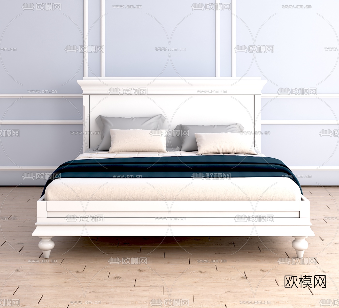 欧式双人床免费3d模型下载（渲染图2）