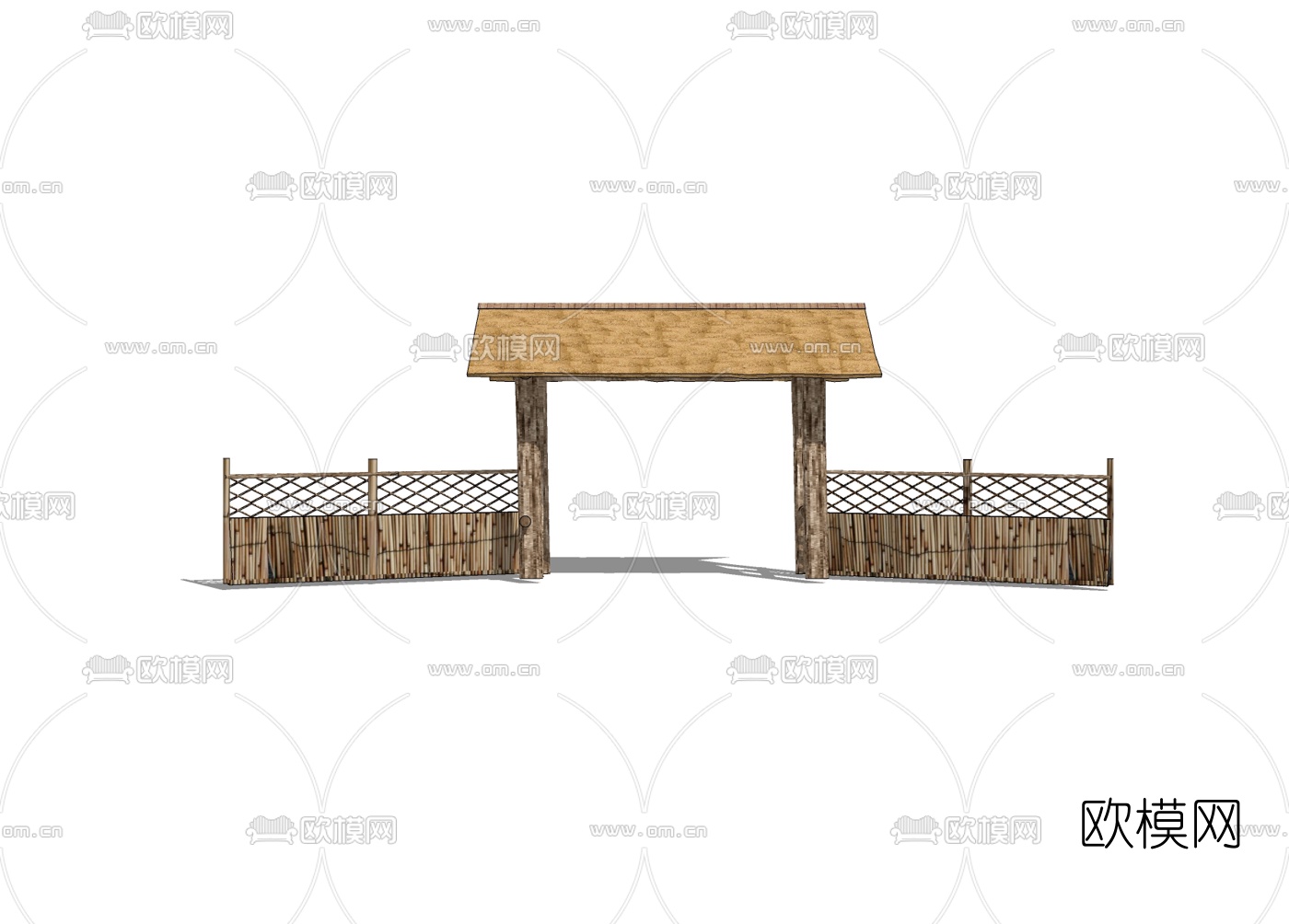 中式农家乐大门牌坊入户门免费su模型下载