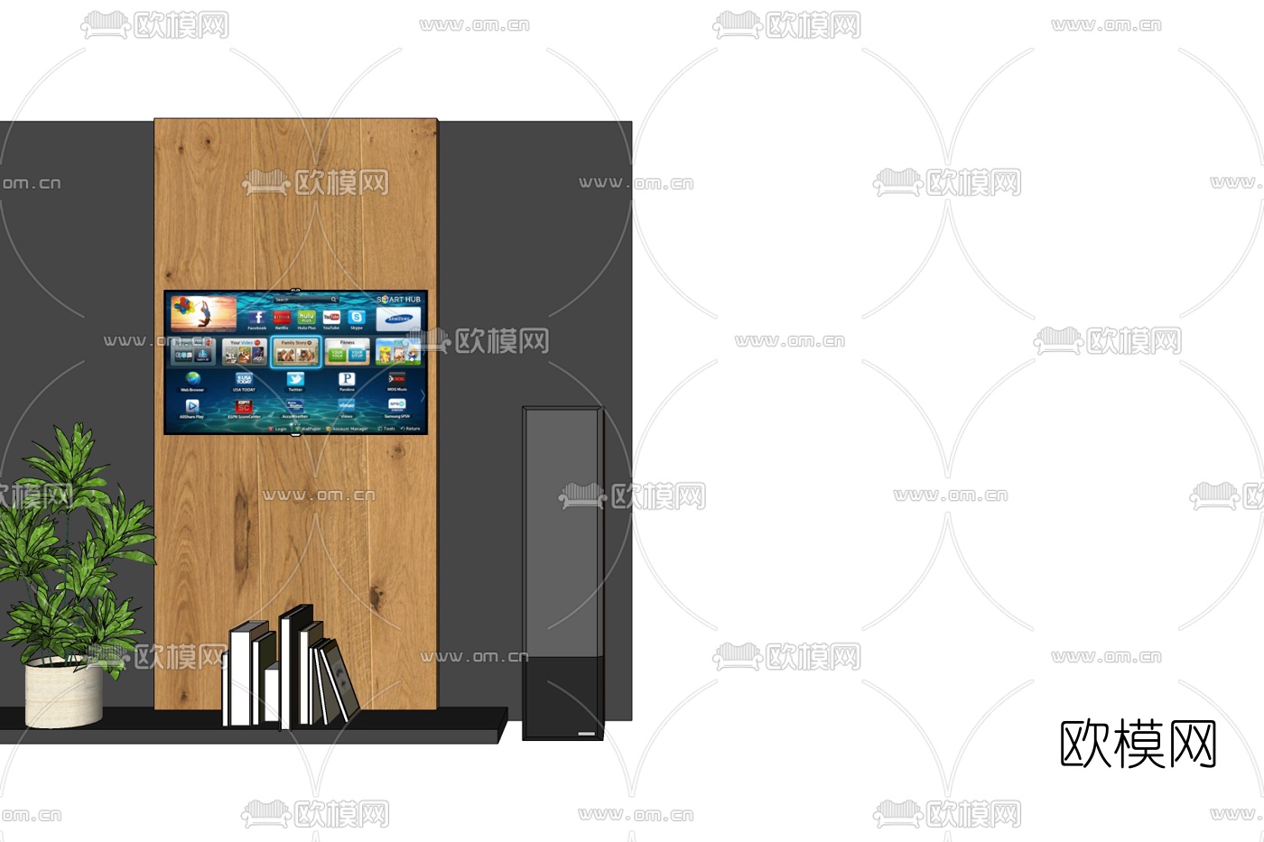 现代实木电视柜免费su模型下载