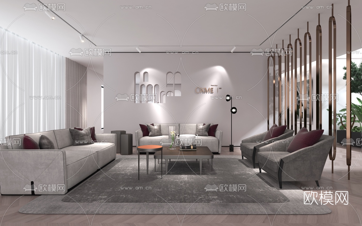 得美施设计 现代皮革沙发组合3d模型-免费3dmax模型库-欧模网