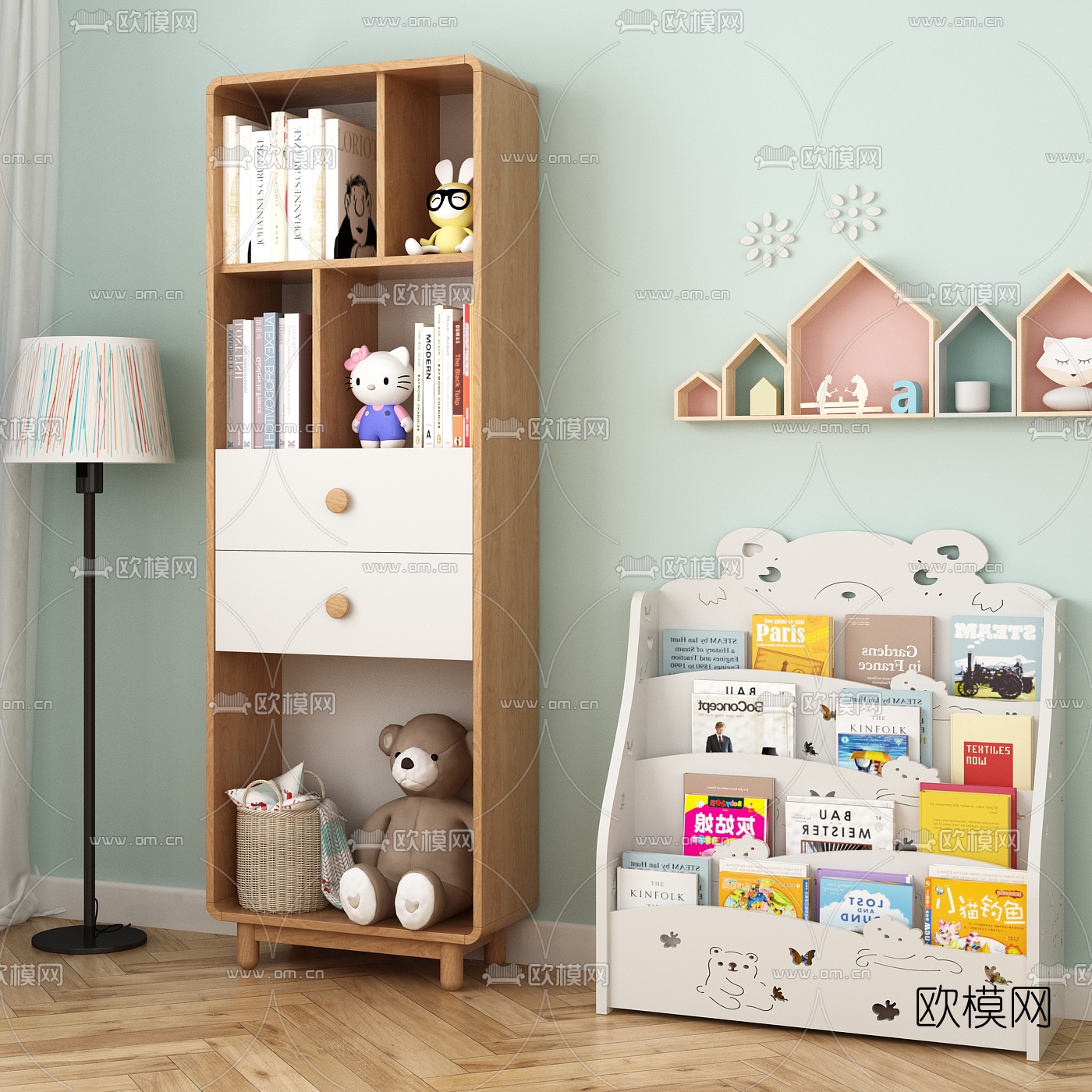 北欧儿童书柜3d模型下载（渲染图2）