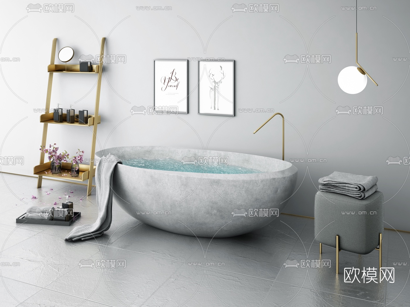 现代轻奢浴缸3d模型下载（渲染图2）