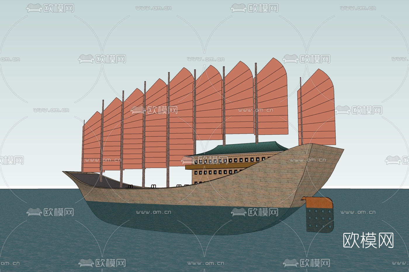 中式楼船免费su模型下载