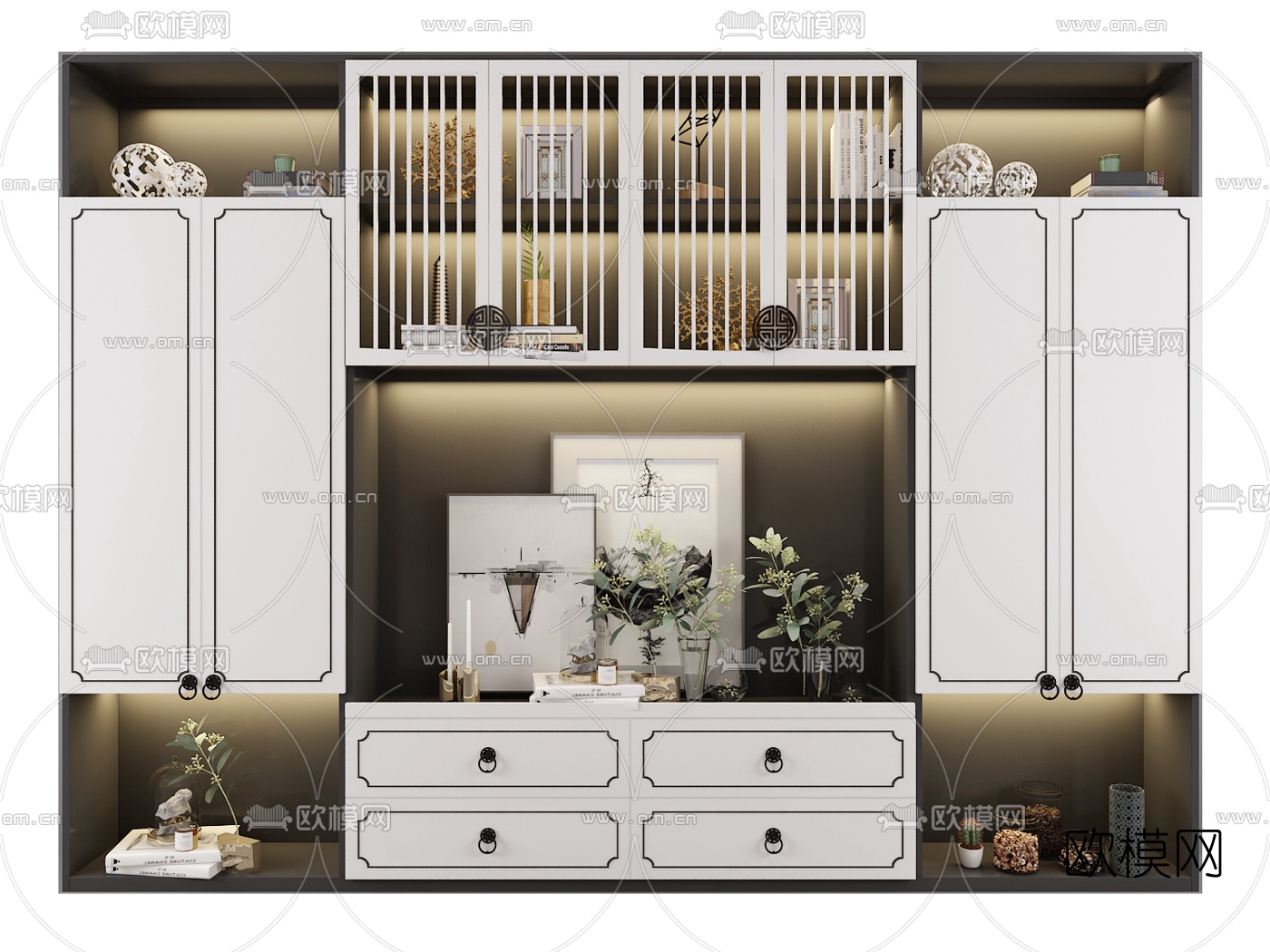 新中式实木摆件装饰柜3d模型下载（渲染图3）