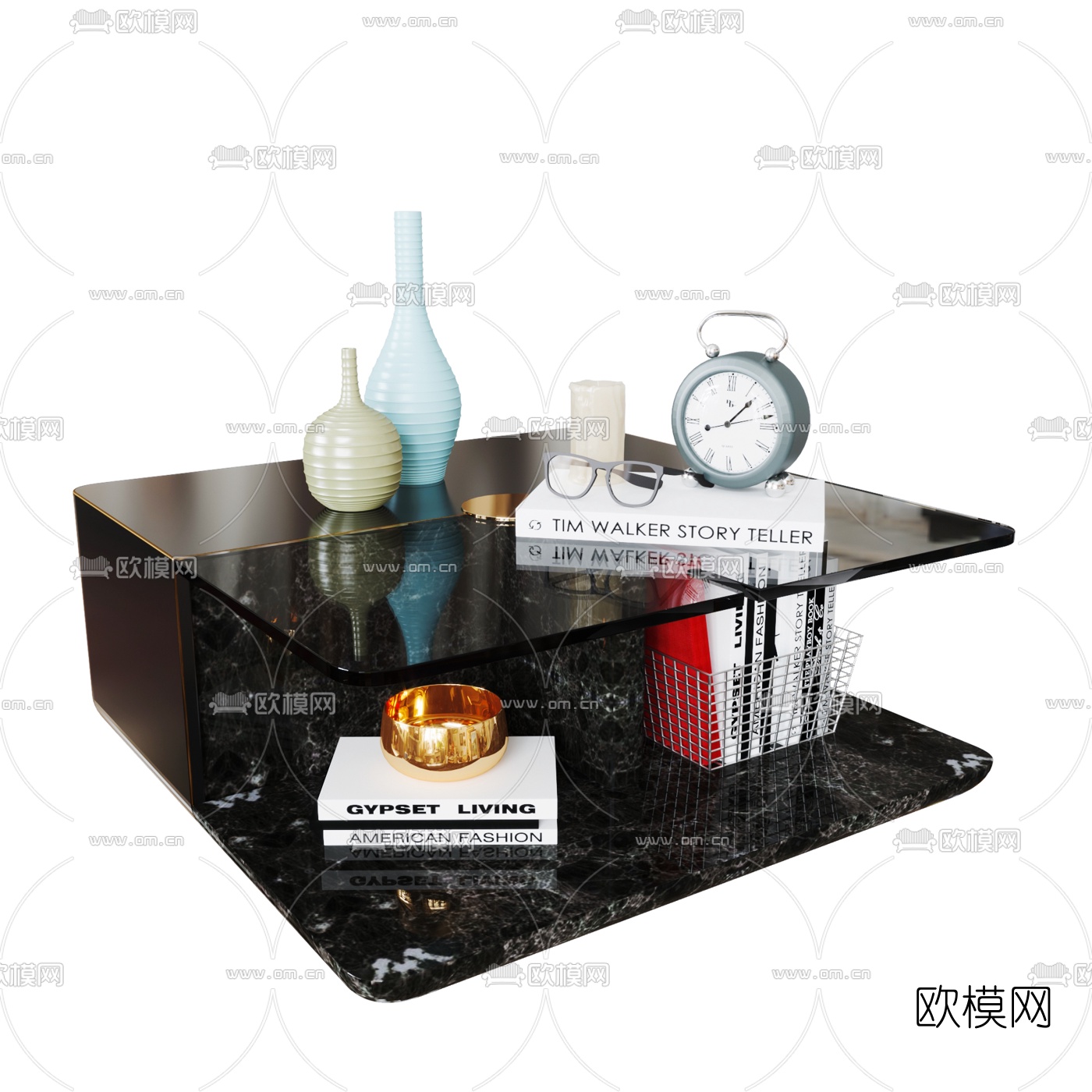 现代大理石茶几组合3d模型
