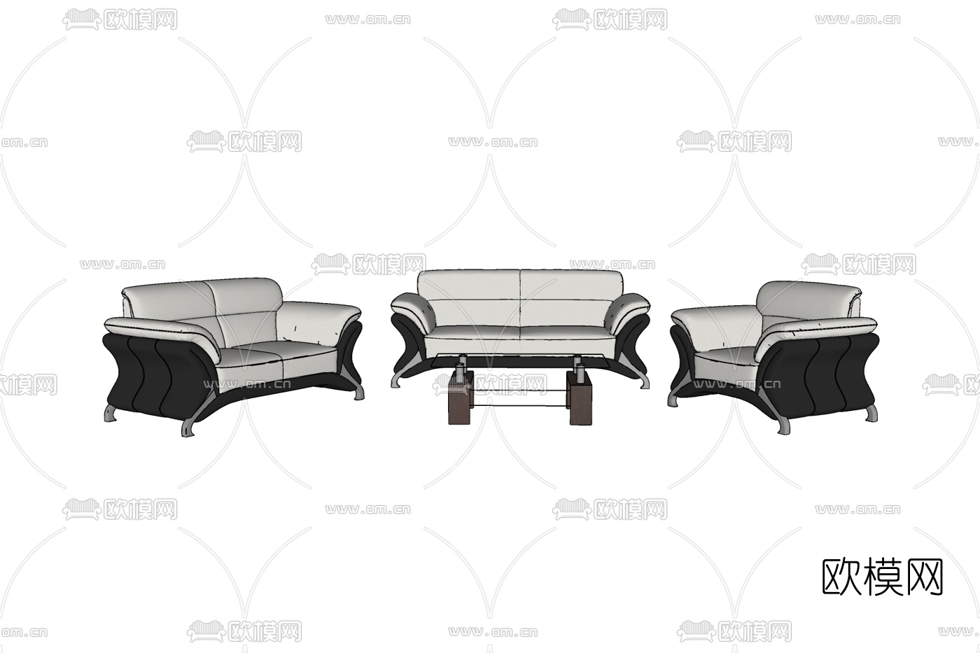 现代布艺组合沙发免费su模型下载