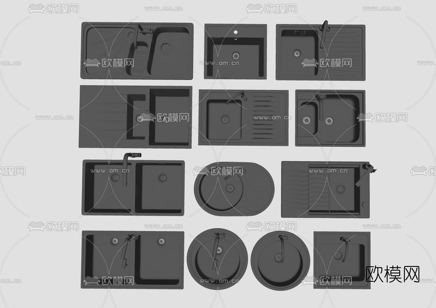 现代洗水槽洗菜盆组合su模型下载