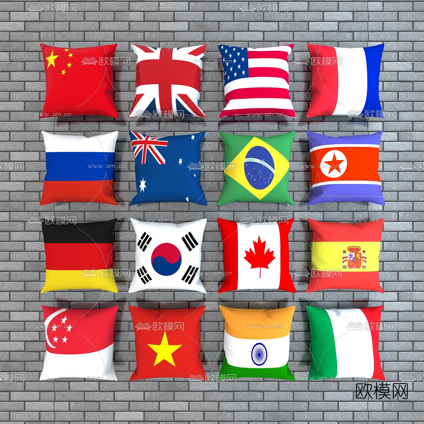 现代国旗抱枕3d模型