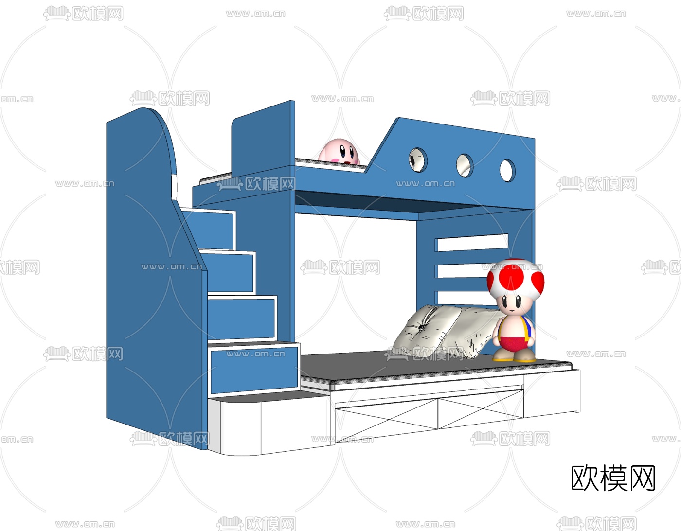 现代儿童高低床免费su模型下载