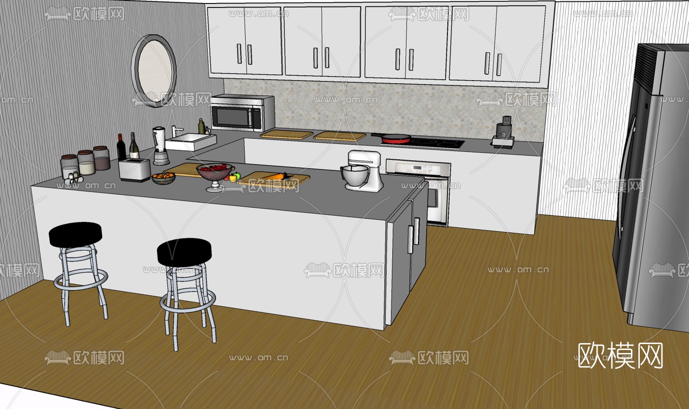 现代厨房免费su模型下载