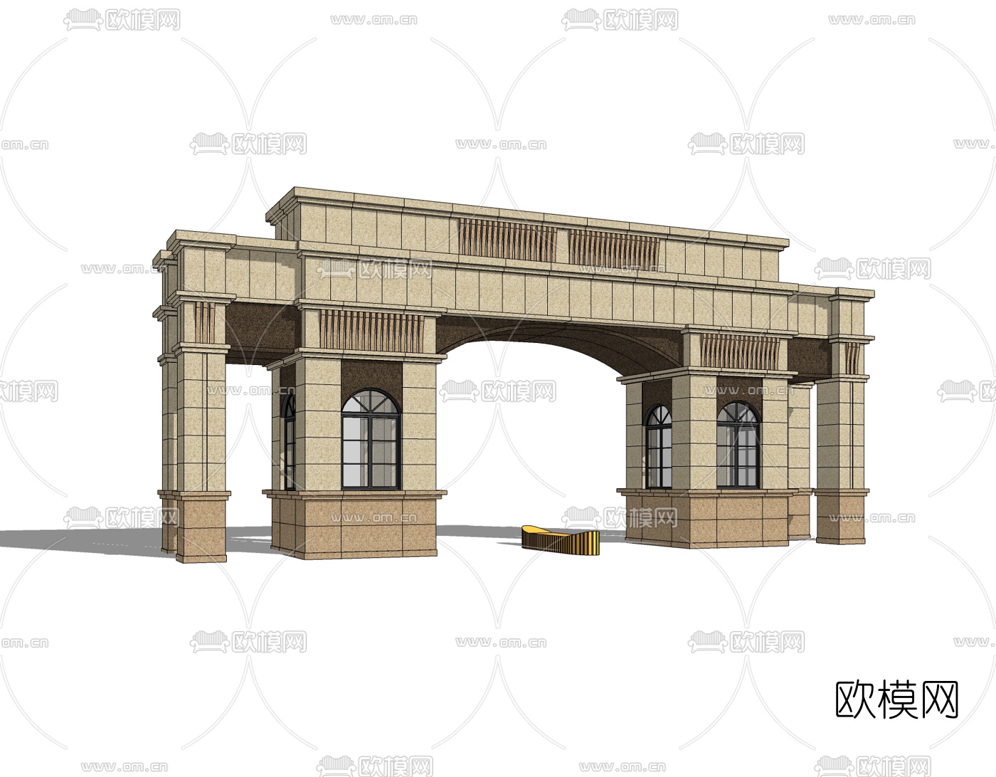 新古典小区门头免费su模型下载