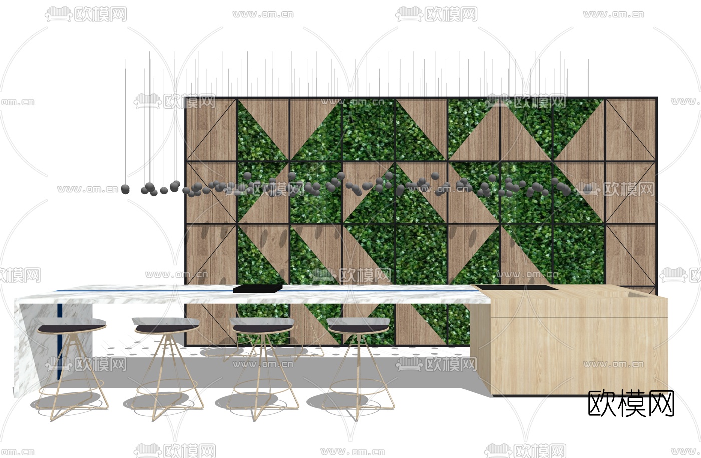 现代商业水吧吧台su模型下载（渲染图1）