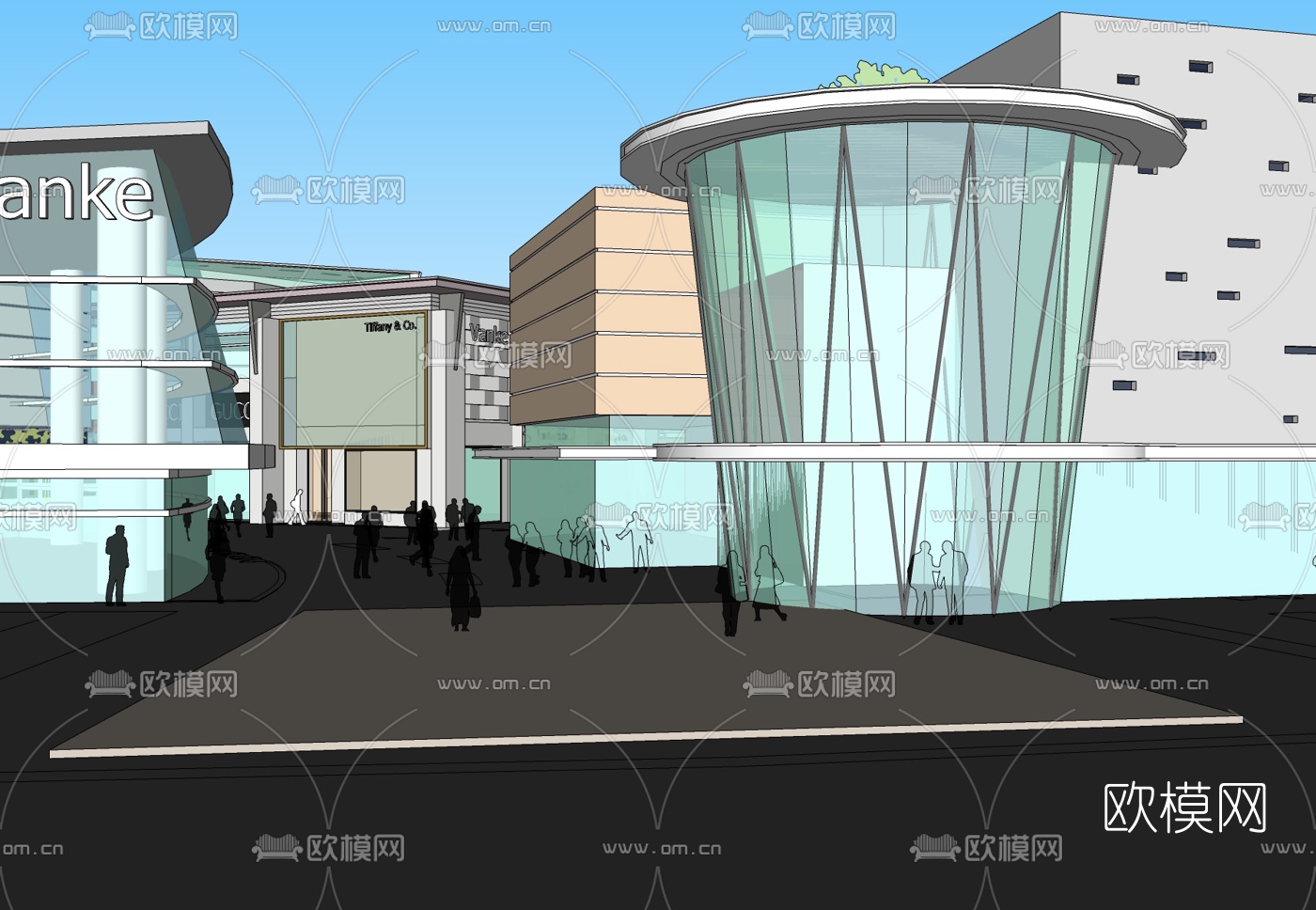 现代商业街免费su模型下载
