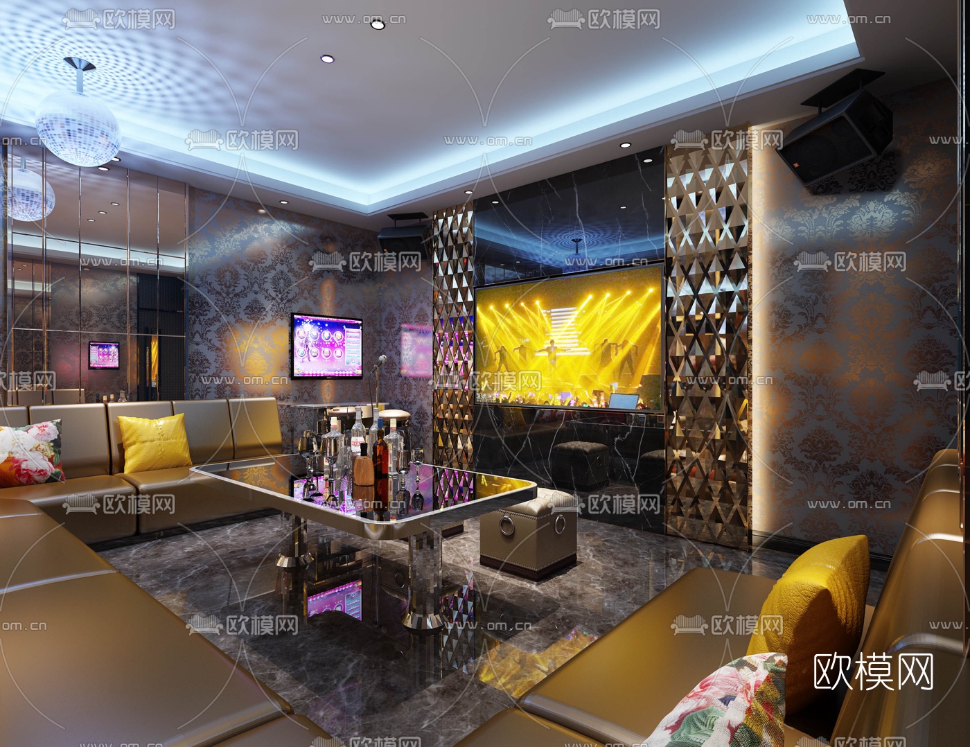 现代轻奢ktv包厢免费3d模型-免费3dmax模型库-欧模网