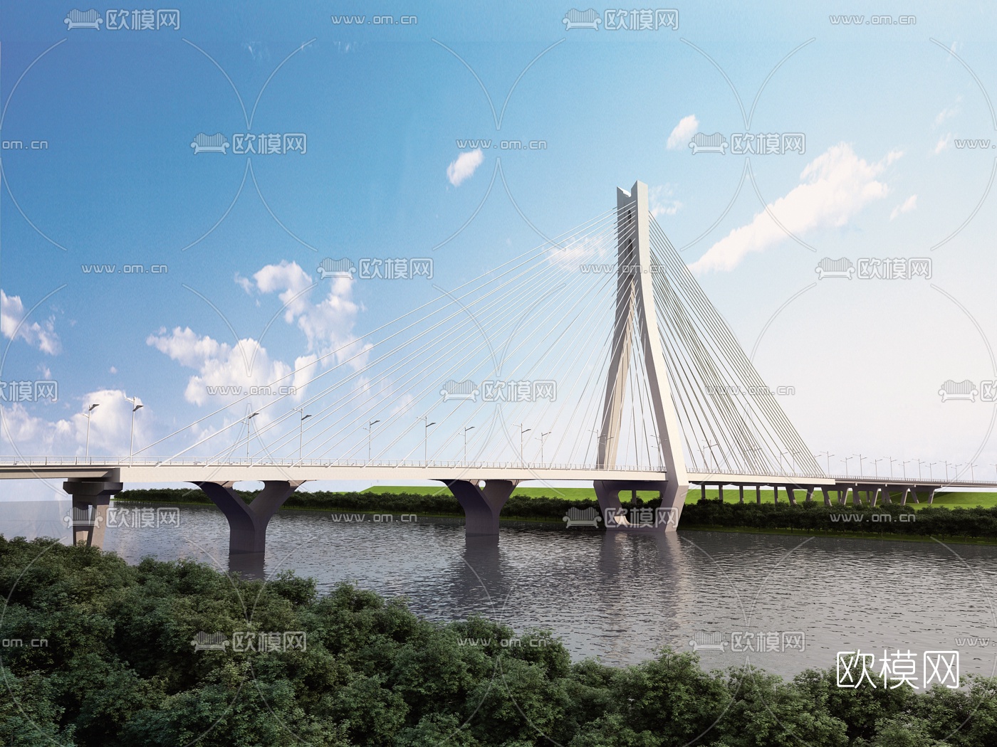 现代桥梁道路建筑外观3d模型