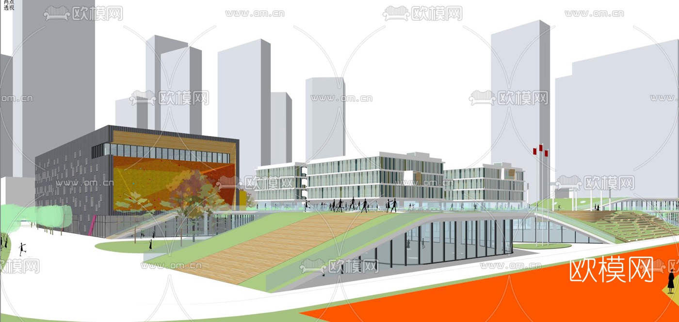 现代学校教学楼外观su模型下载（渲染图3）