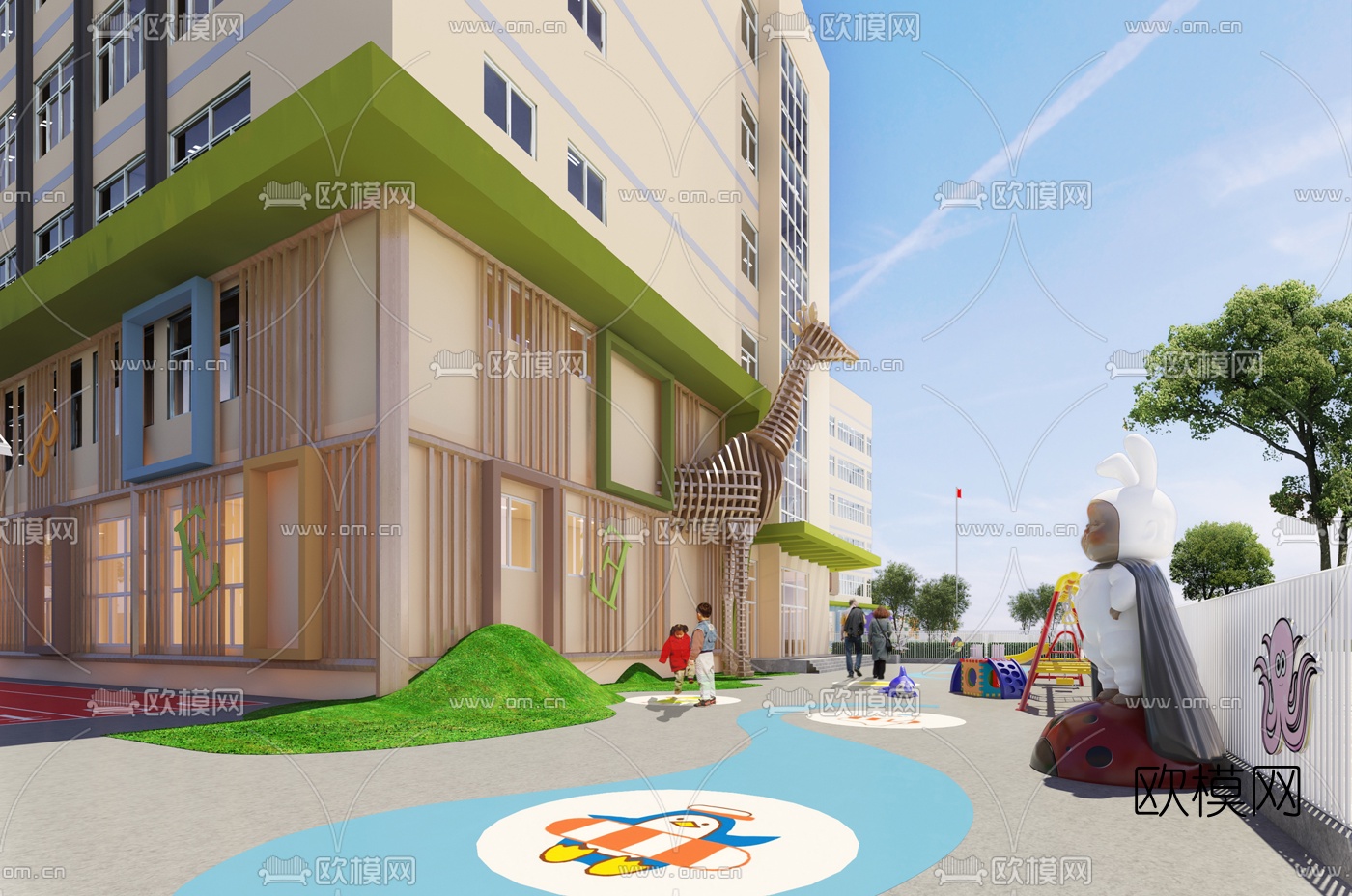 现代幼儿园门面建筑外观3d模型