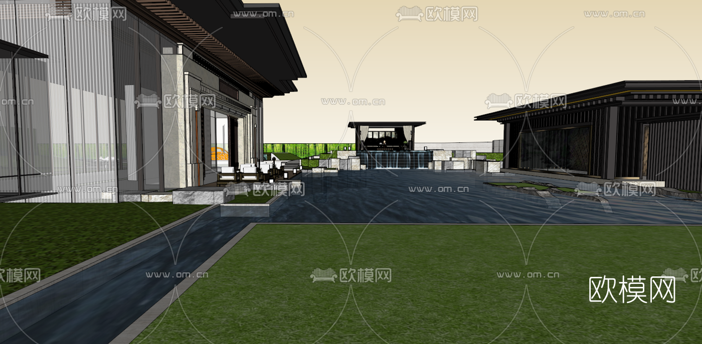 新中式商业会所su模型下载（渲染图4）