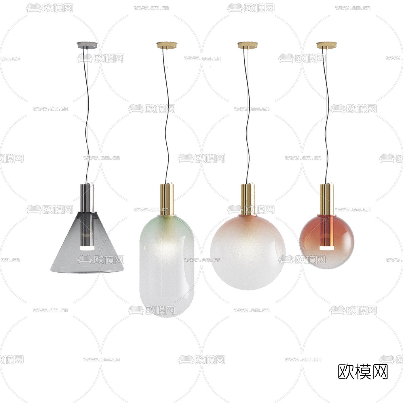 现代彩色玻璃艺术吊灯3d模型