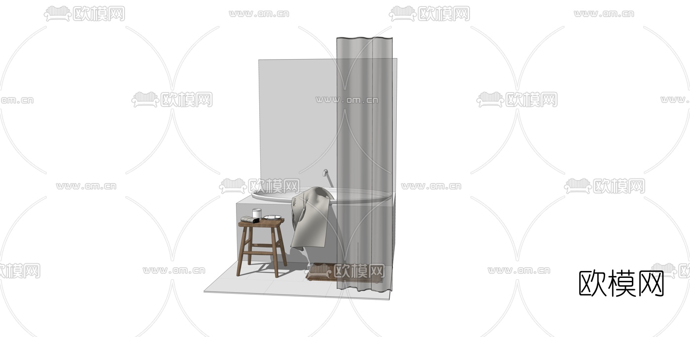 现代陶瓷浴缸su模型下载（渲染图2）