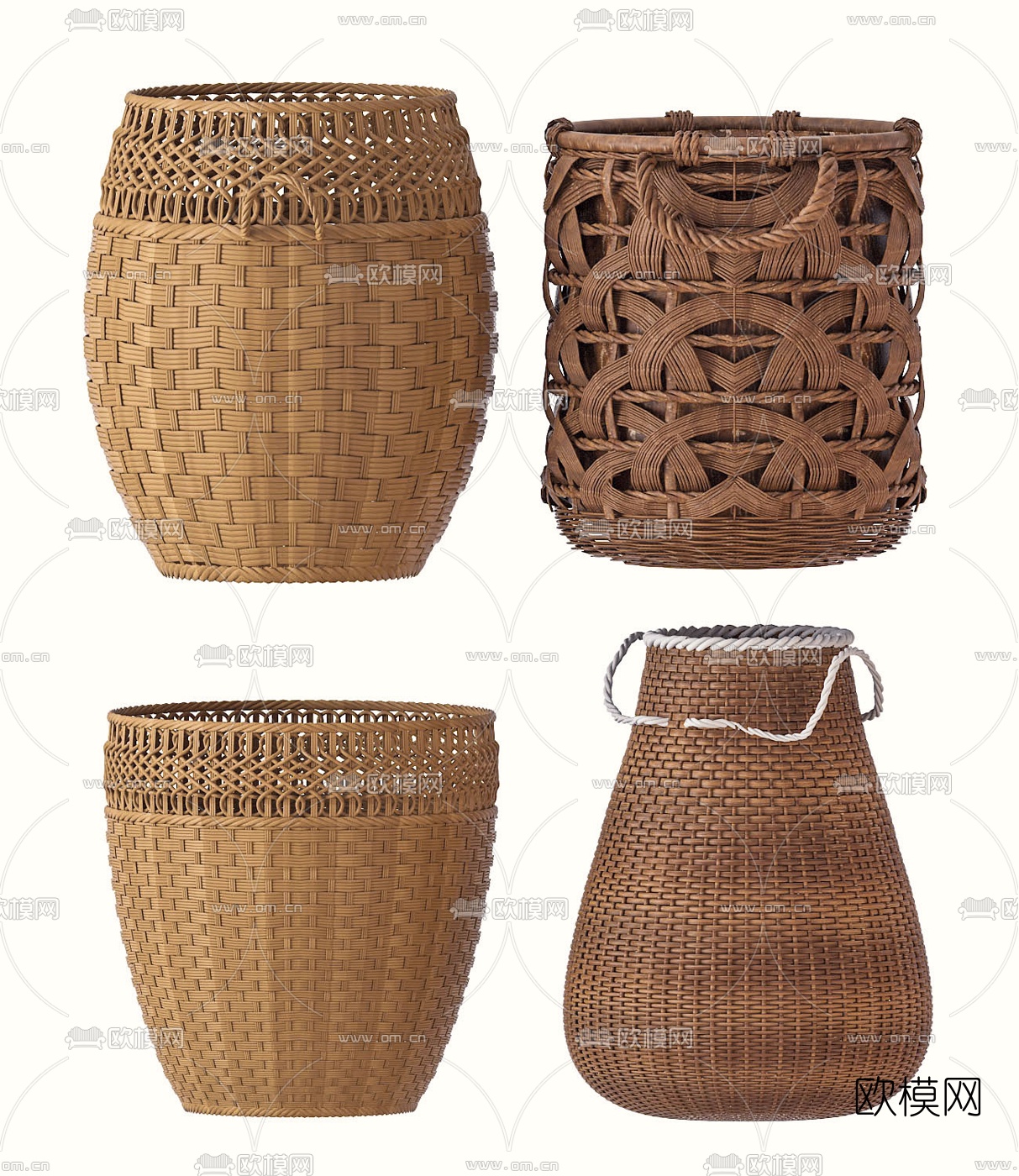 北欧藤编收纳竹篓3d模型下载