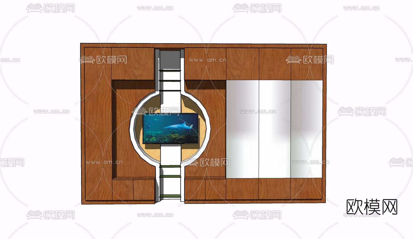 新中式实木电视柜免费su模型