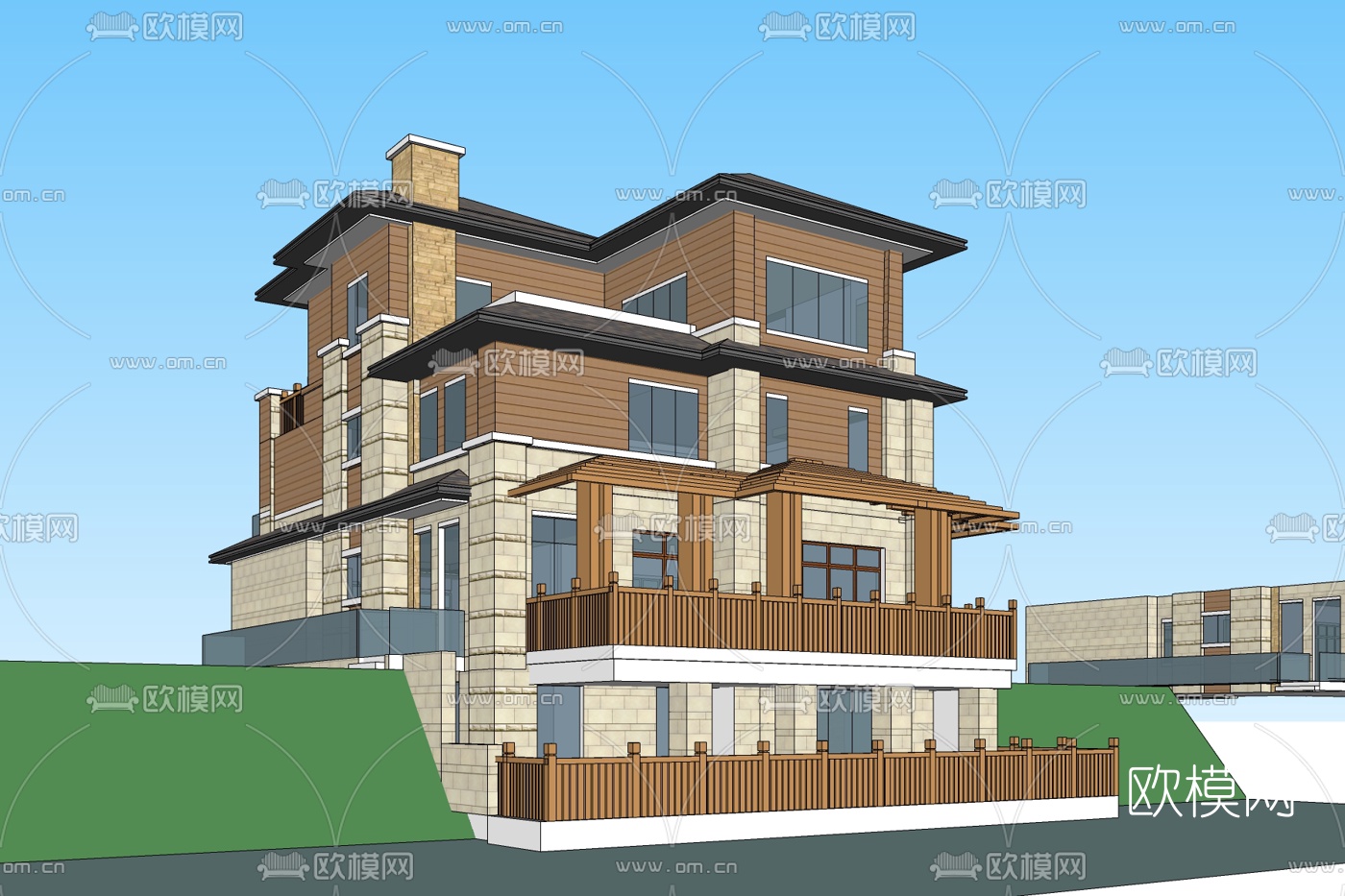 现代别墅外观免费su模型下载
