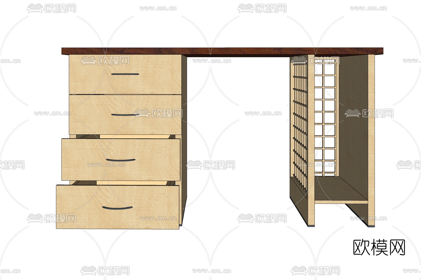 现代实木书桌免费su模型下载