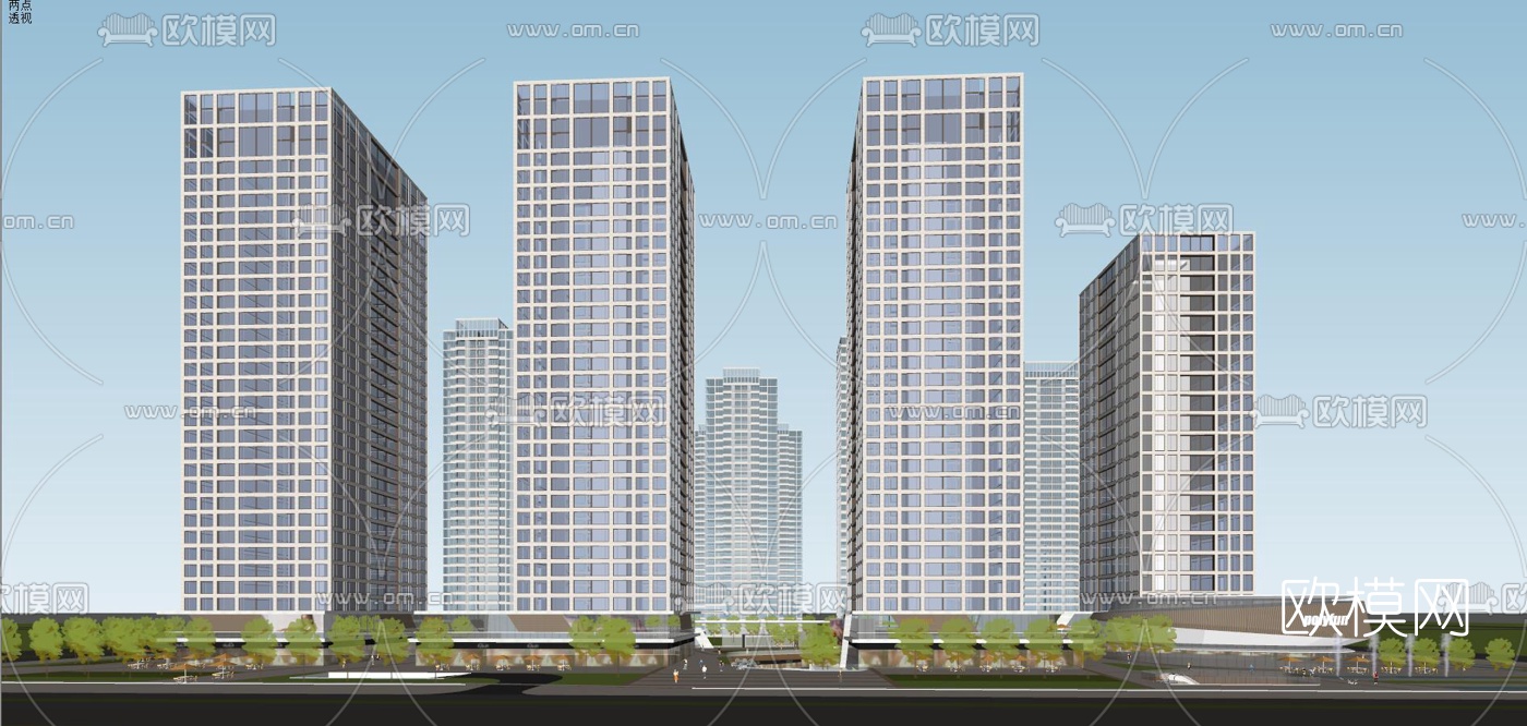 现代商住综合楼su模型下载（渲染图4）