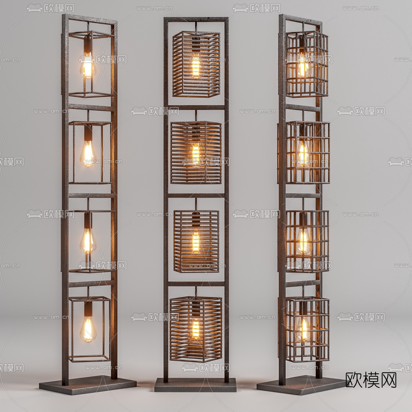 工业风loft铁艺落地灯3d模型下载