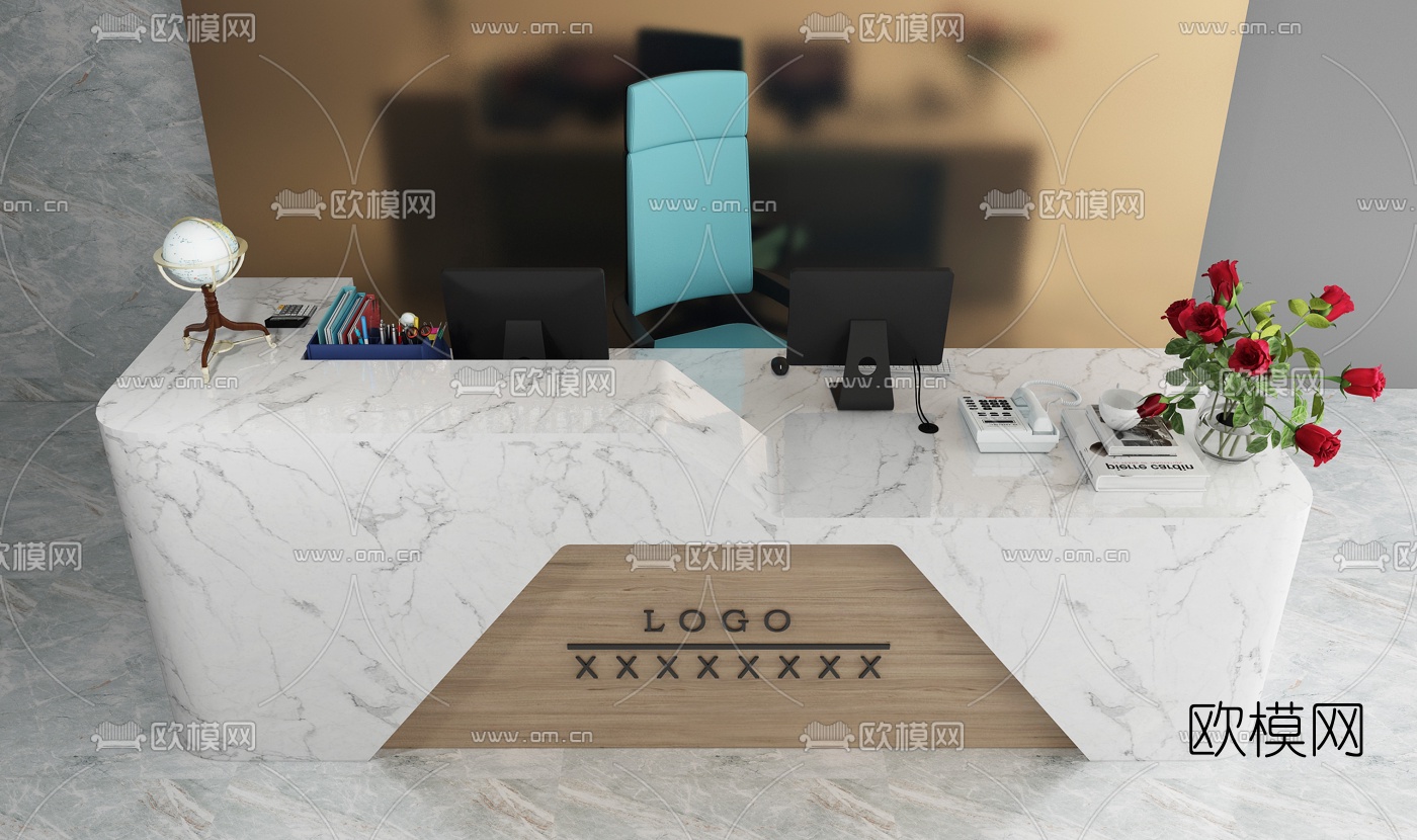 现代简约接待台3d模型下载（渲染图3）