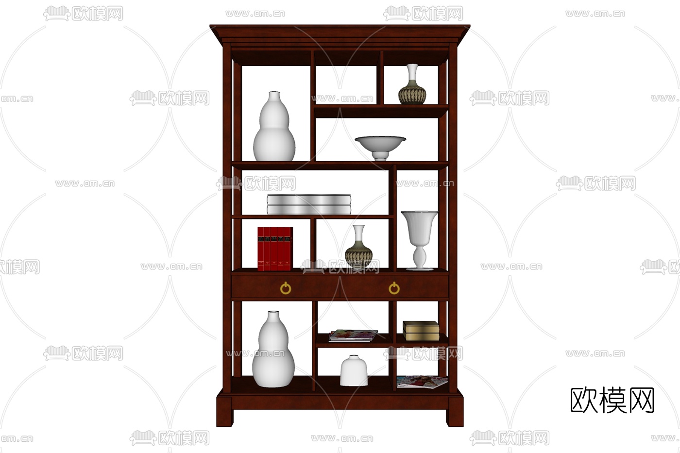 中式实木博古架免费su模型下载