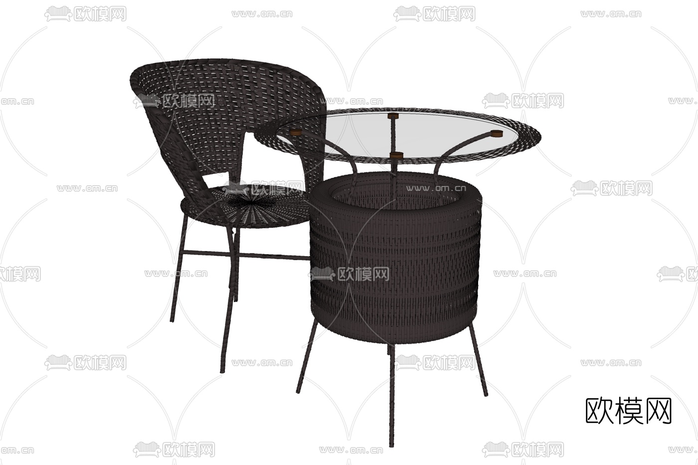 现代藤编休闲桌椅免费su模型下载
