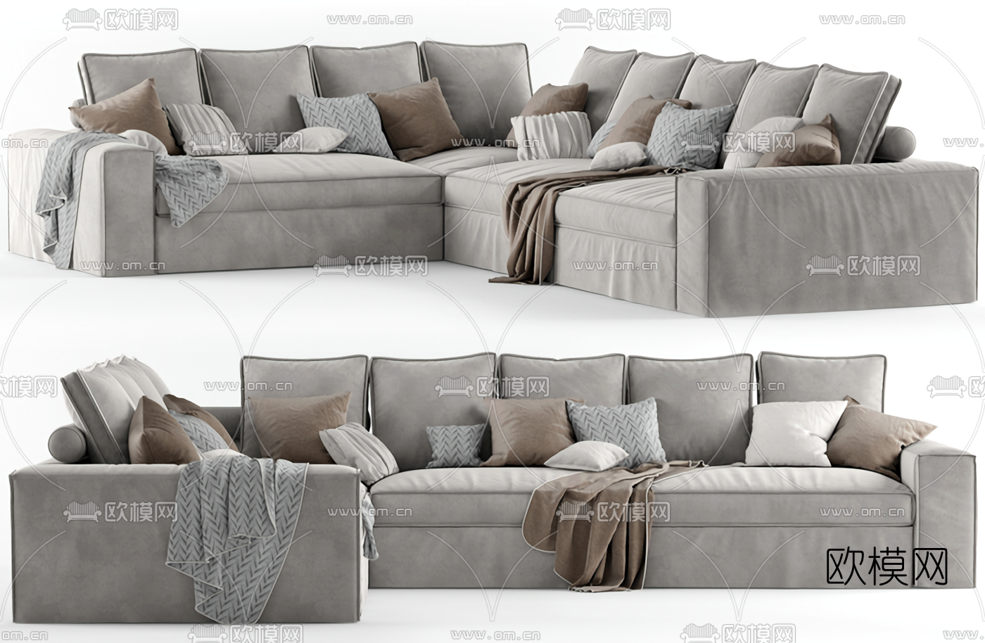 现代转角布艺多人沙发3d模型下载