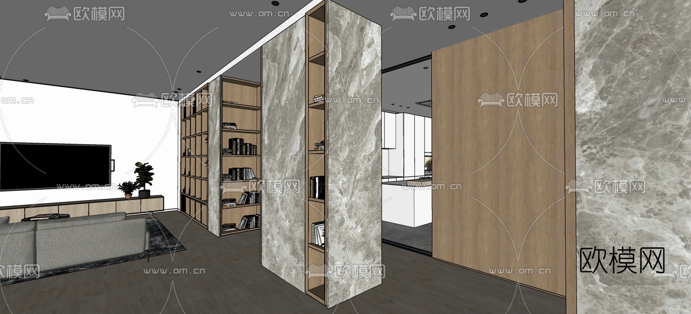 北欧公寓客厅餐厅su模型下载（渲染图3）