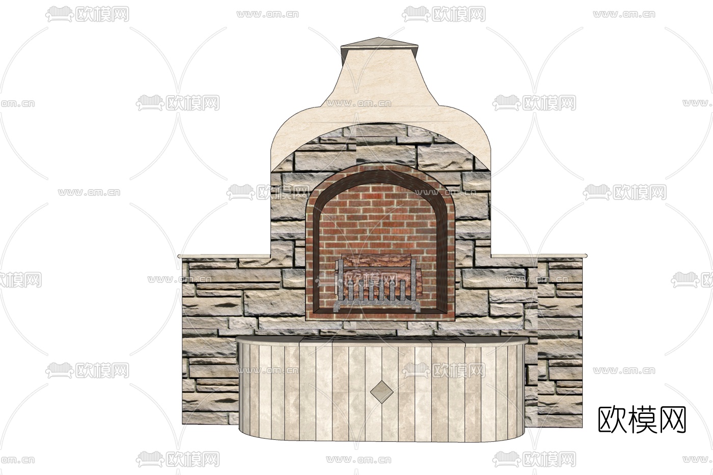 现代瓷砖壁炉免费su模型下载