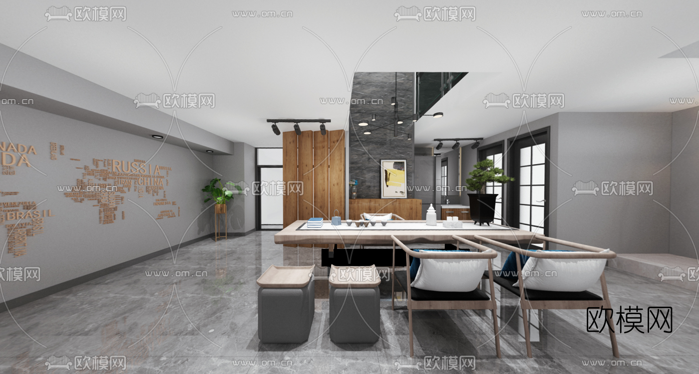 现代混搭敞开式办公室vr全景3d模型