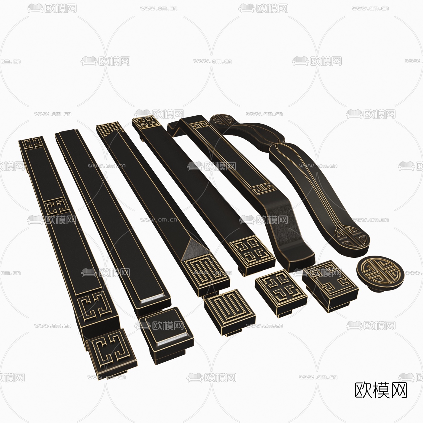 新中式金属拉手3d模型下载