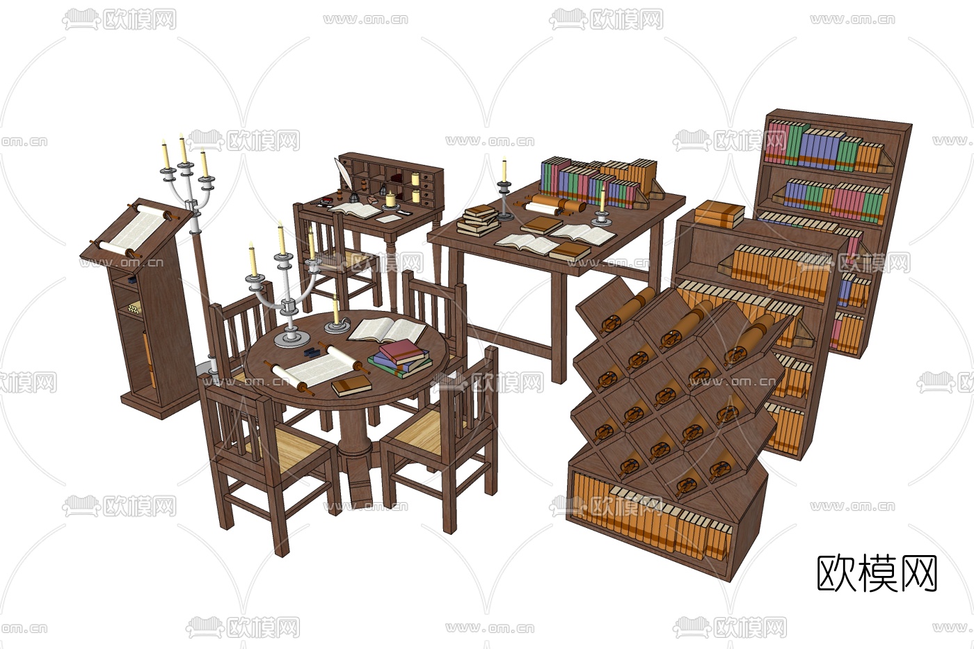 美式书桌su模型下载