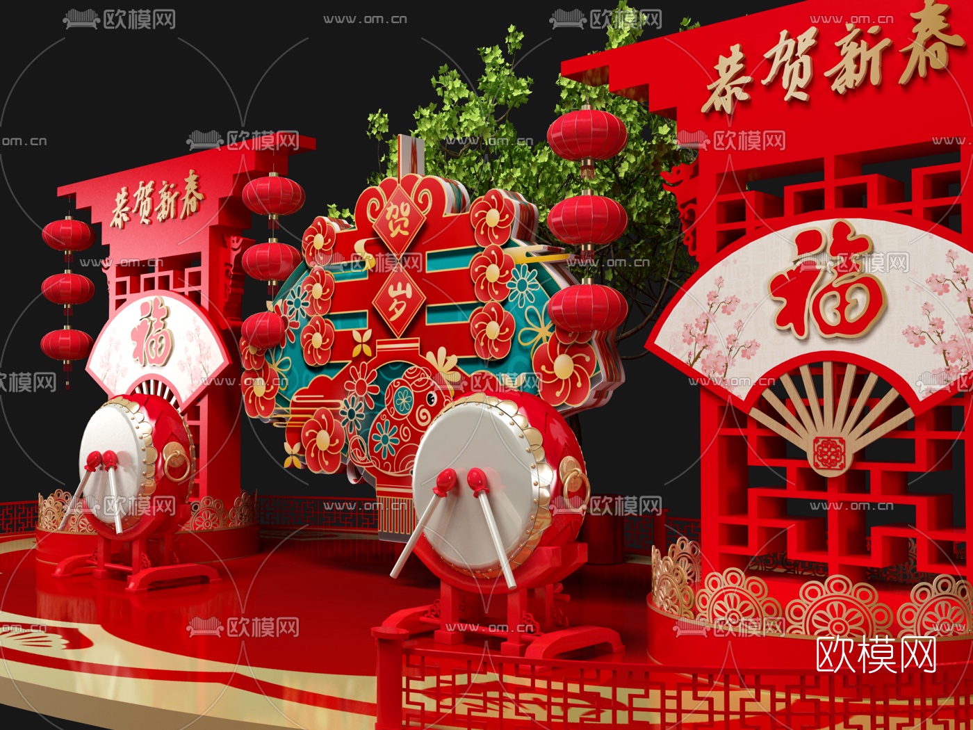 新中式新年装饰品摆件3d模型
