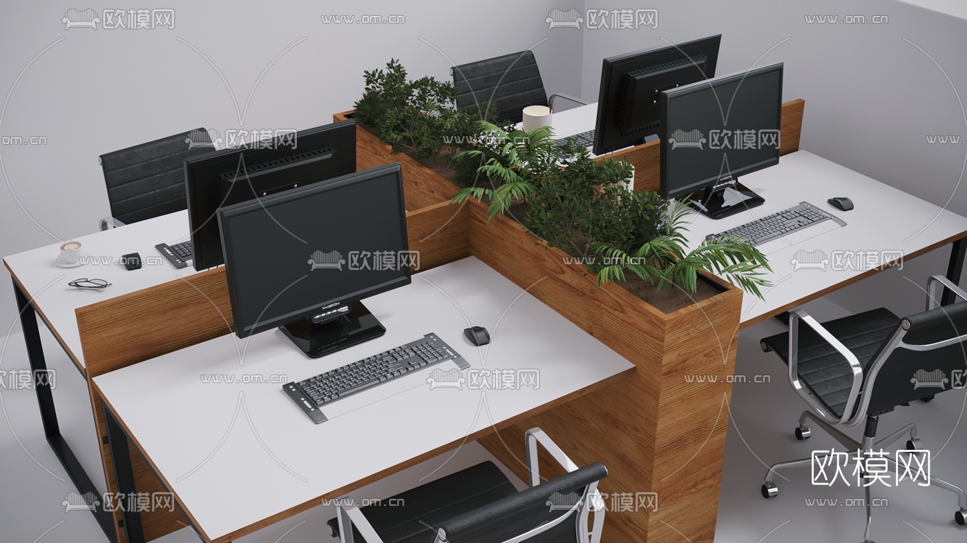 现代实木办公卡座3d模型