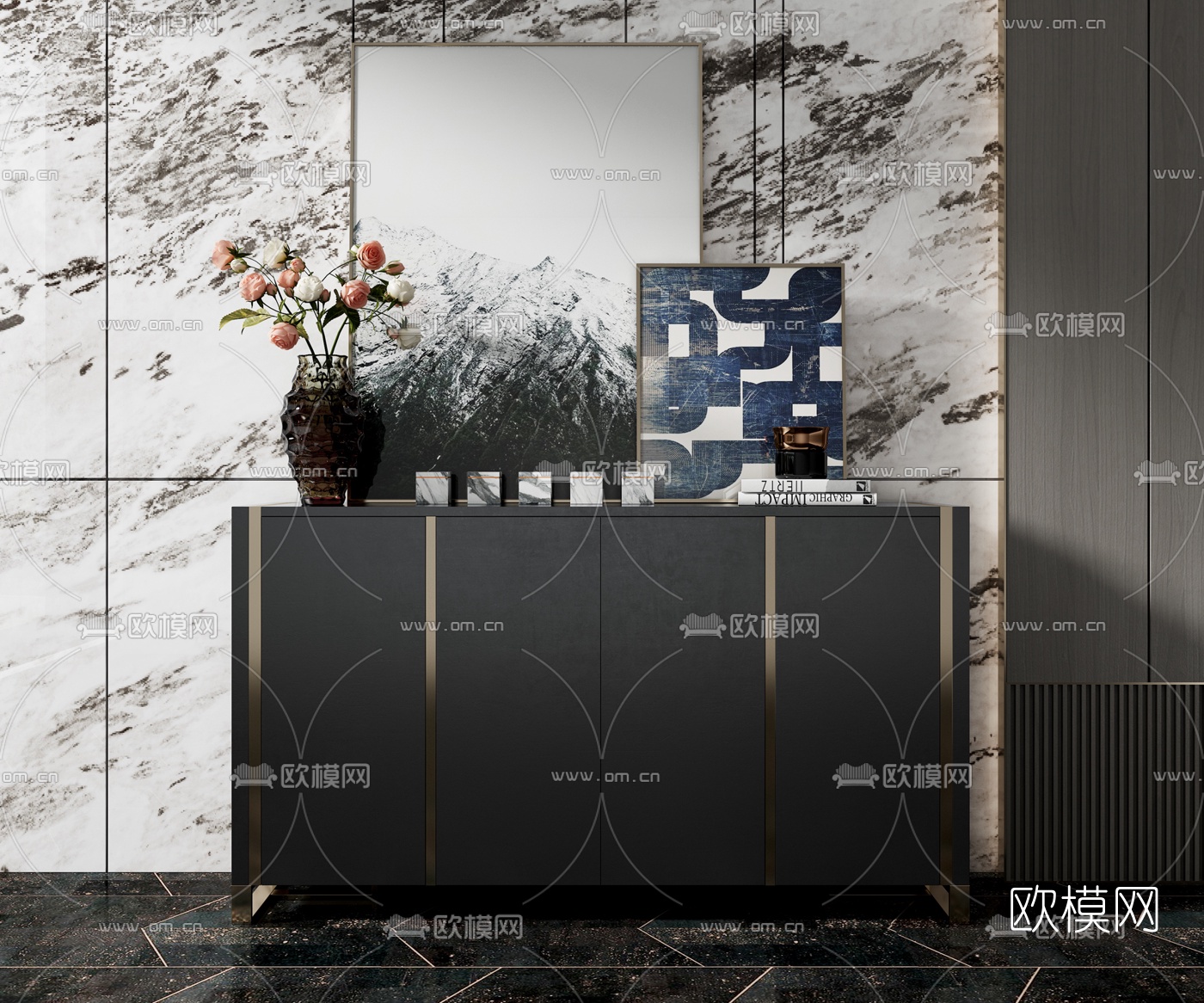 现代装饰画端景柜3d模型