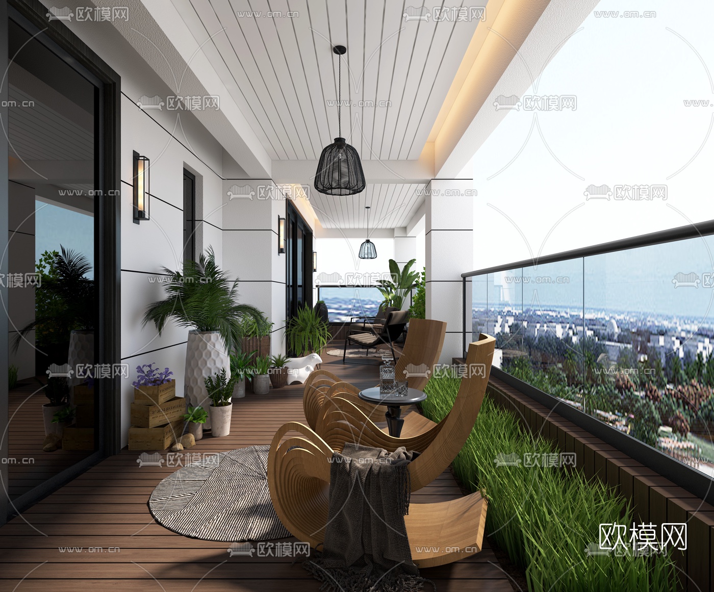 现代休闲阳台露台花园3d模型